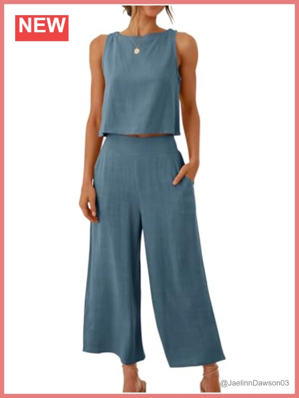 2 Piece Linen Set Sleeveless Crop Top Wide Leg Capri Pants Casual Summer
